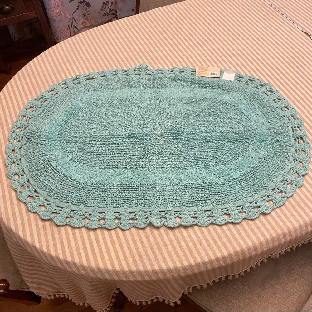 Aqua blue crochet bath mat
